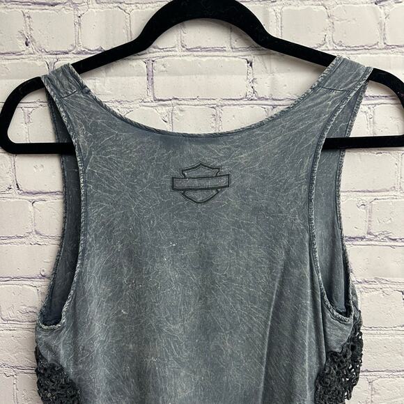 Harley Davidson Gray Black Side Lace Skull Tank Top Small Biker Moto Summer - Picture 3 of 7